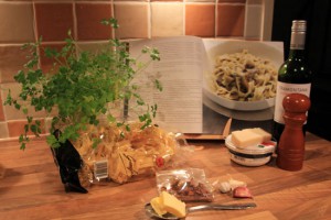 Fettuccini with mushrooms marsala and mascarpone